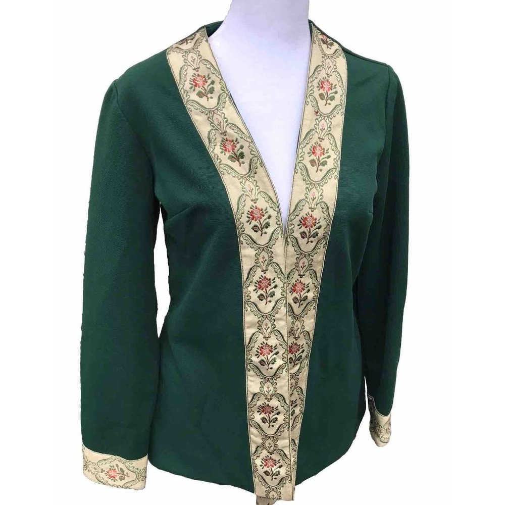 Vtg 60s Mod Vicky Vaughn Jrs 9 Green Gold MCM Women’s S Polyester Jacket Blazer
